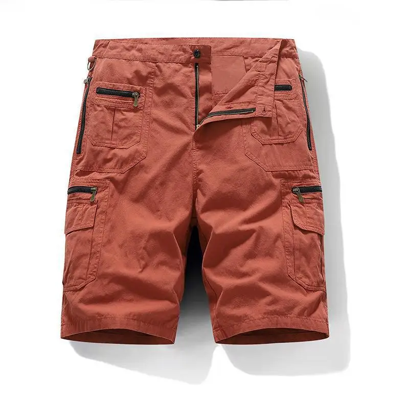 Men's shorts, loose straight leg pants, summer oversized multi pocket casual cropped pants, men's pure cotton tactical shorts
