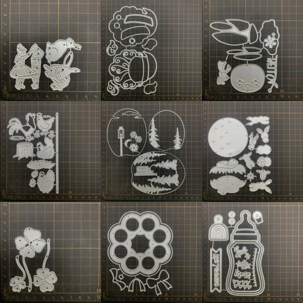 

9 видов металлических вырубных форм и трафаретов для скрапбукинга, декоративного тиснения и рукоделия: Дом, Дерево, Заяц