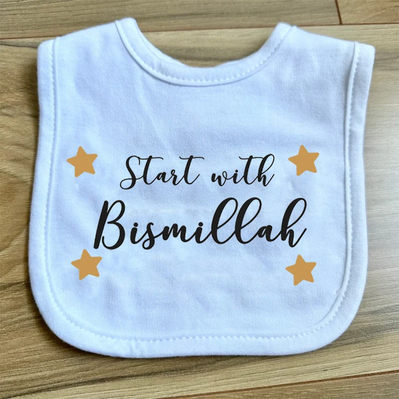 Start with Bismillah Bib Ramadan Mubarak Islamic Kareem Eid iftar Salaam World Welcome Muslim Baby boy girl Baby Shower gift