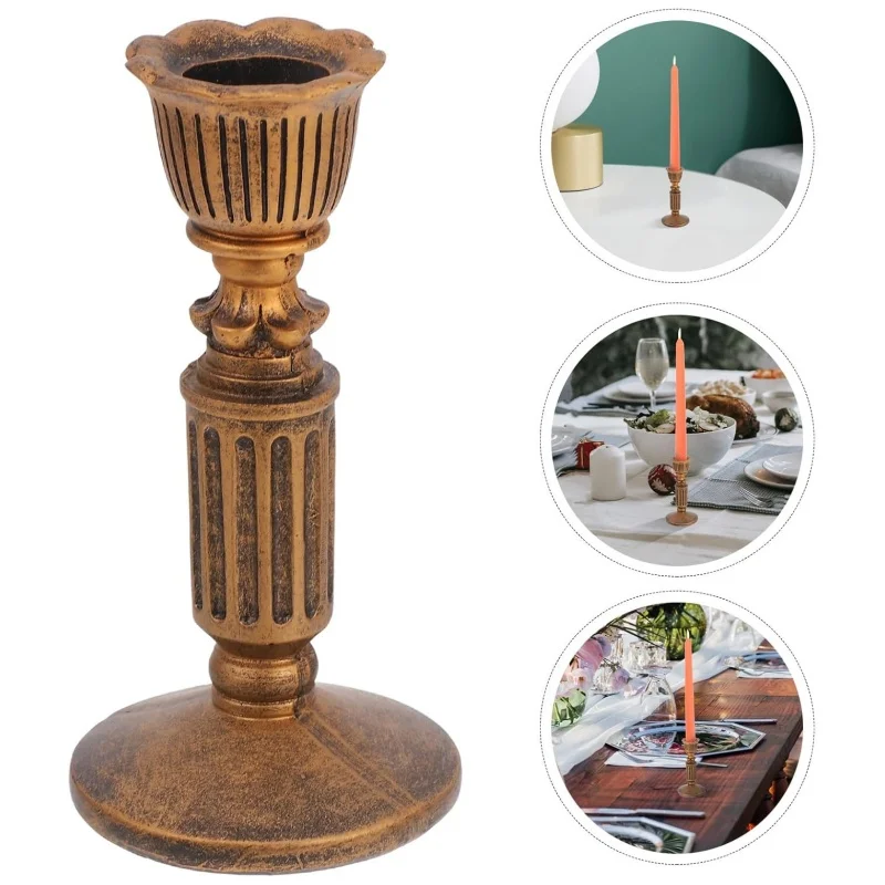 Resin Vintage Taper Candle Holder Antique Bronze Finish Decorative Stand For Wedding Dinner Table Centerpieces Home Decor