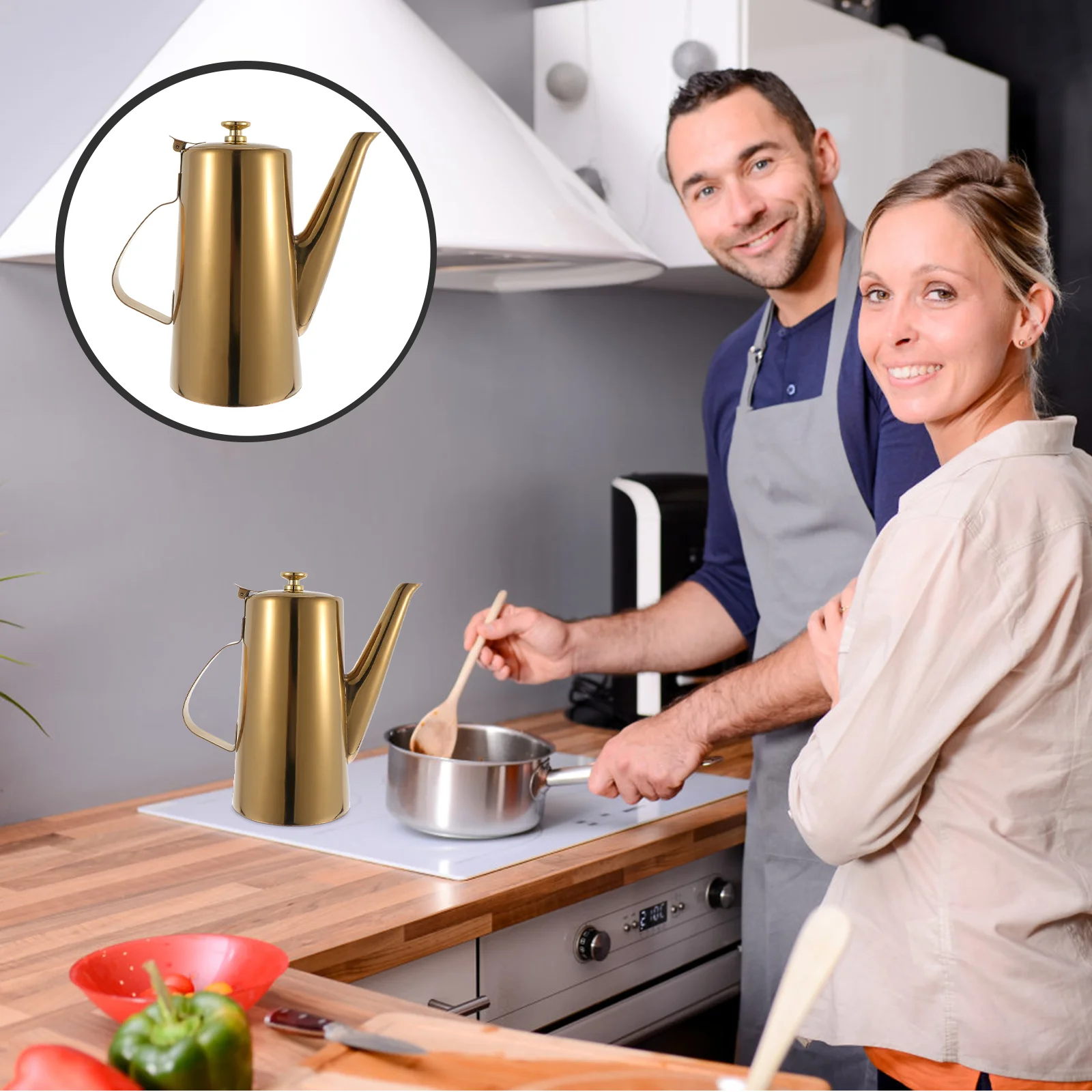 

Cold Water Bottle Oil Stainless Steel Kettle Sauce Containers Metal Soup Pot Storage Teapot