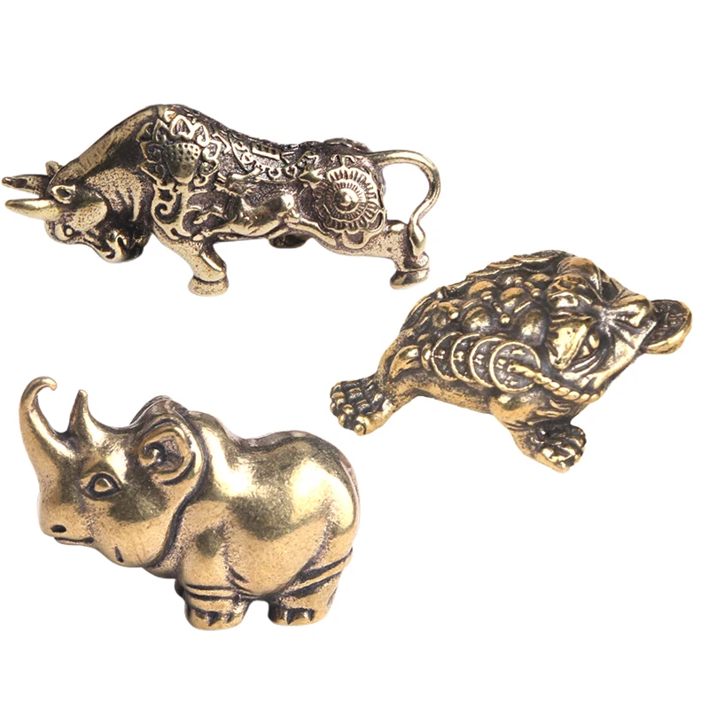 Brass Three Feet Golden Bull/Toad Figurine Antique Bronze Desktop Ornaments Collection Solid Mini Toad Statue Desk Decoration