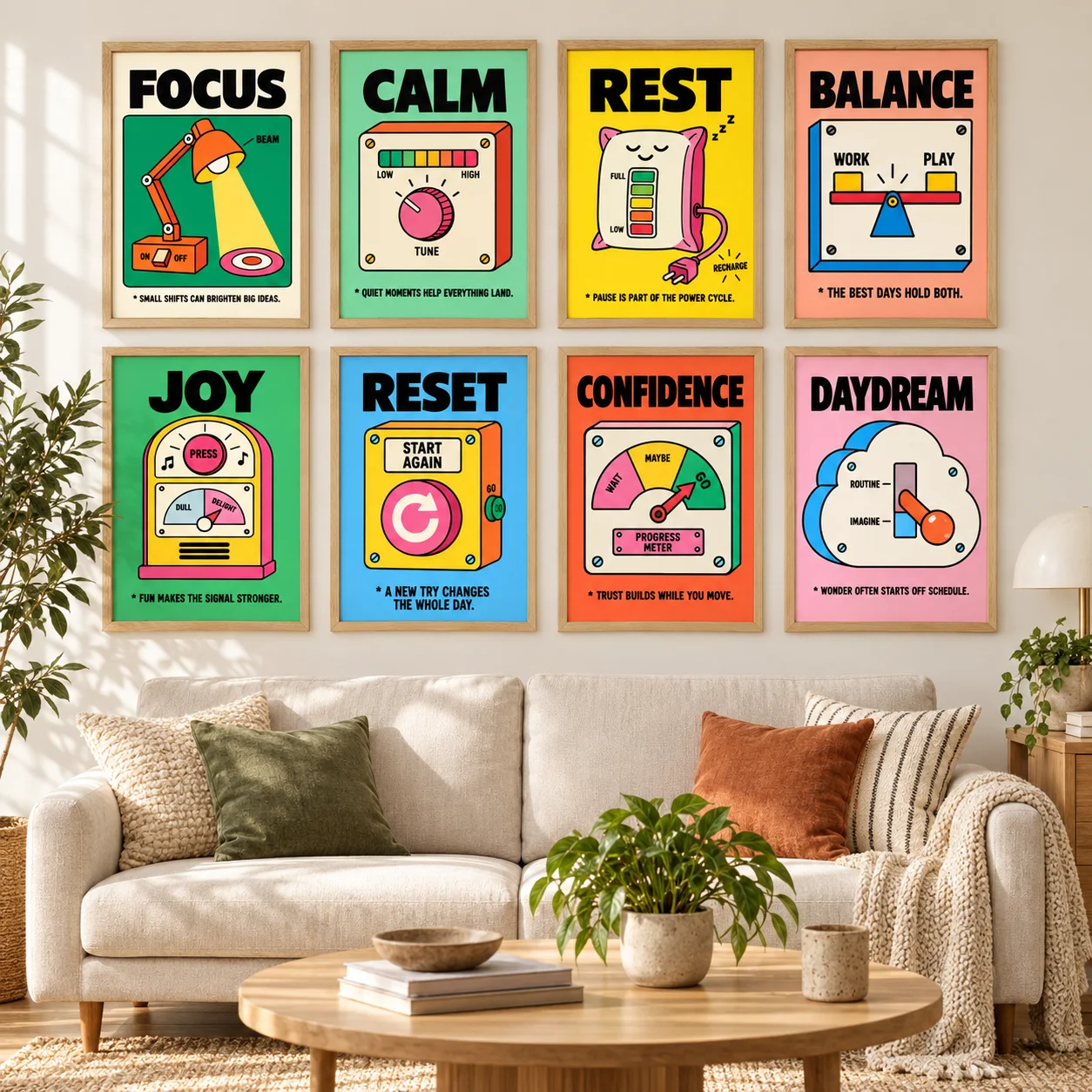 Colorful Wall Art Inspirational Quote Print Cartoon Illustration Positive Home Decor Frameless Poster for Living Room Bedroom