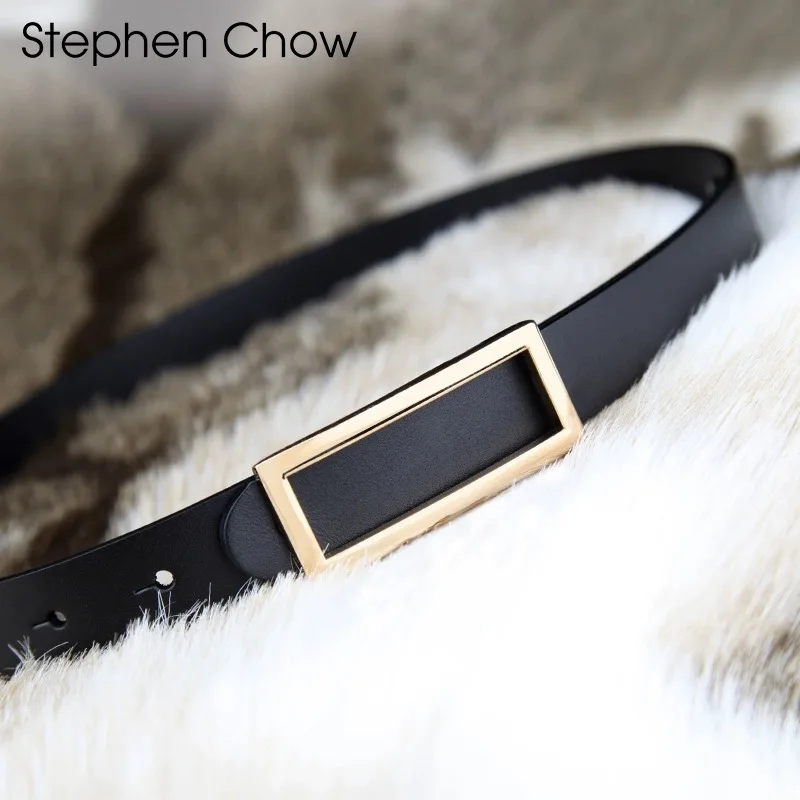 

High Quality Cowskin Belt Women Solid Color Genuine Leather Belts Fashion Waist Belt Gold Rectangle Buckle Waistband for Dress