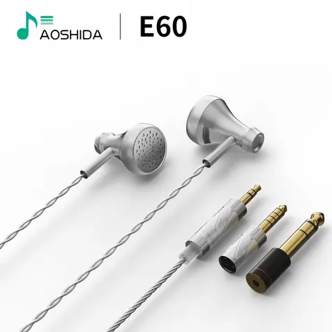 Aoshida E60 HiFi Quality Plug-in 4.4/3.5mm Replaceable Flat Earphone Sound Stage 14.2mm  Surging N52 NdFeB Strong Magnet CNC