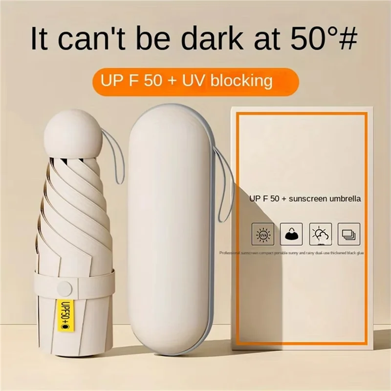 A26F-Portable Mini Umbrella With Uv Protection-1Pc, Anti-Uv Design For Sunny& Rainy Days Featuring 6 Reinforced Ribs Reinforcedr