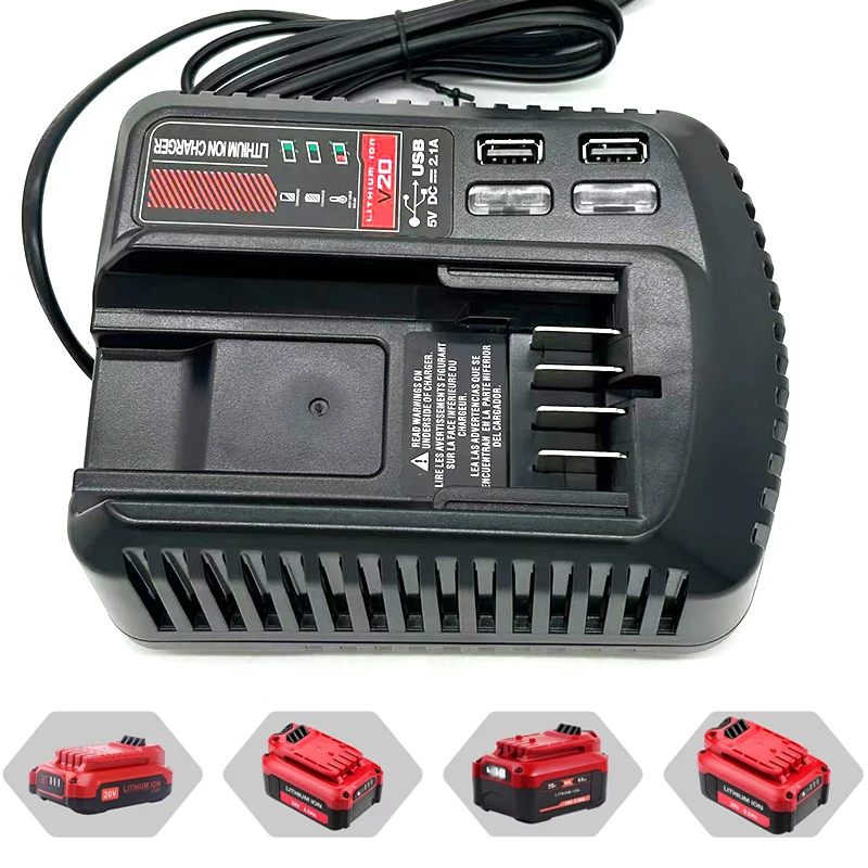 For Craftsman 20V 2A Li-Ion Battery Dedicated Fast Charger 100V/240V with 2 USB-A Ports Compatible with Rechargeable Power Tools
