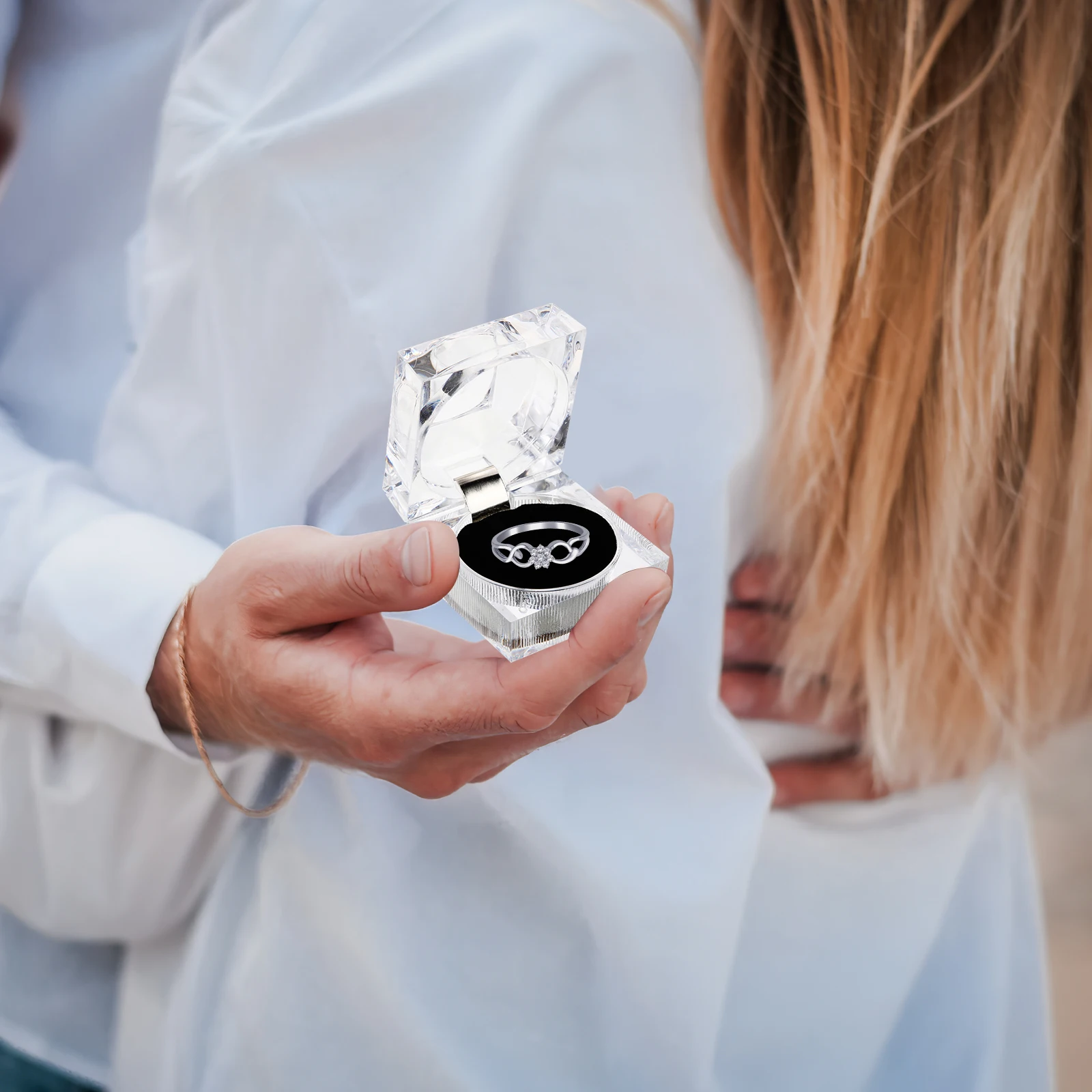 

4 шт., коробка для хранения сережек, витрина для колец, компактный легкий держатель для губки, прозрачная акриловая подарочная коробка для ювелирных изделий на свадьбу