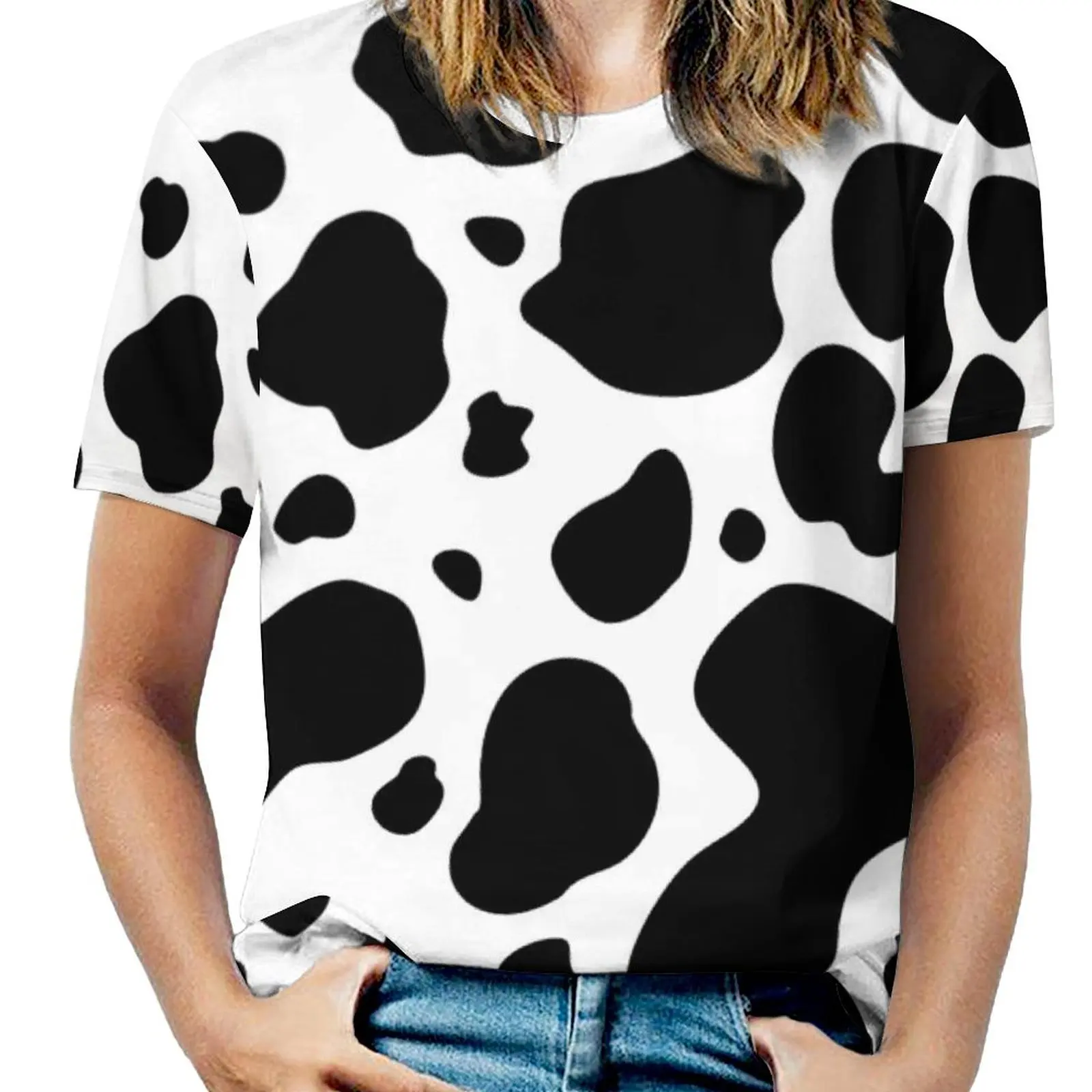 Black And White Cow Print T-Shirt Cow Spots Pattern Funny T-Shirts Short Sleeve Simple Tee Shirt Sexy Custom Tops Big Size 5XL