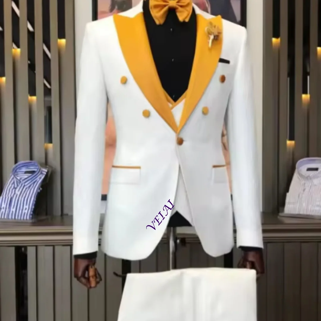 CustomizedFloral Wedding Suits for Men Double Breasted Jacket with Vest Pants 3 Pieces Peak Lapel Groom Tuxedo Male Fashion Suit