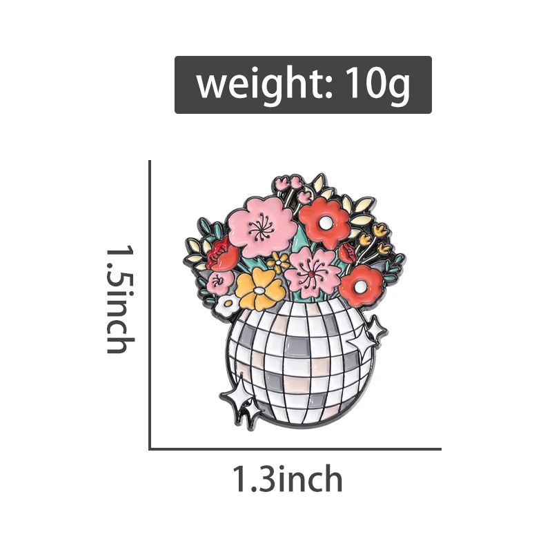 زهرة ديسكو الساطع الكرة المينا دبابيس باقة مخصصة من الزهور الموسيقى دبابيس التلبيب شارات مجوهرات هدية لمحبي الأصدقاء