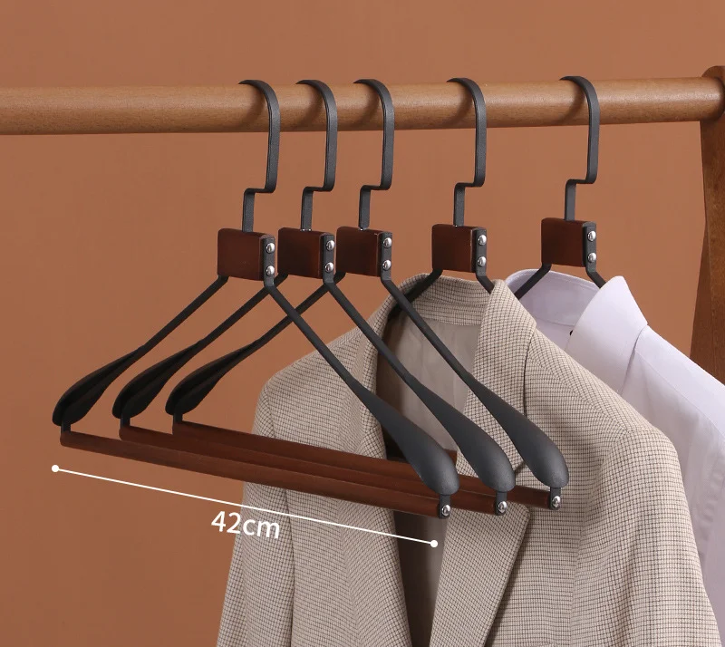 Iron Wooden Hanger Wooden Metal Suit Household Wrought Iron Wide-shoulder Clothes Support Beech Wood Wardrobe Clothes Hanging