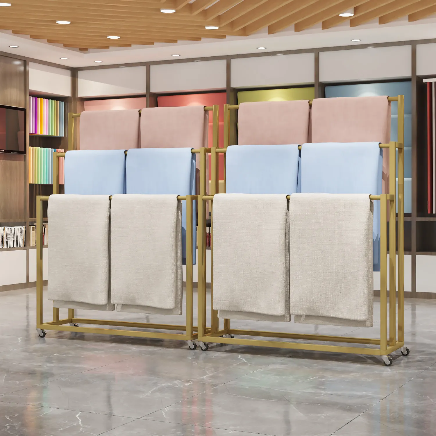 wrought iron floor scarf display rack, silk scarf pants carpet multi-layer storage display rack, curtain color card display