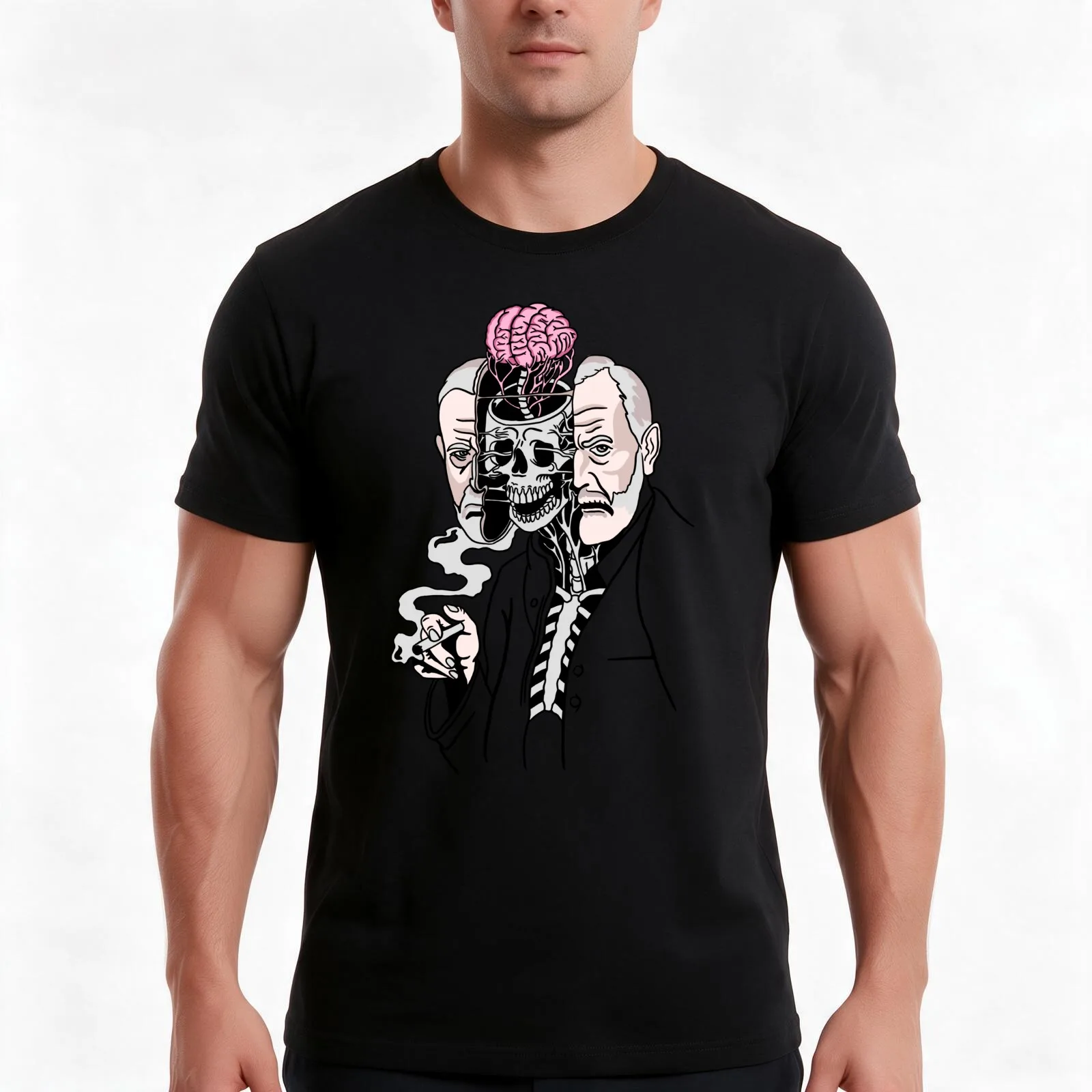 Sigmund Freud Brain Artwork T-Shirt, Summer Casual Cotton Tee, Oversized Streetwear Tops, Vintage Graphic Print, 100% Cotton