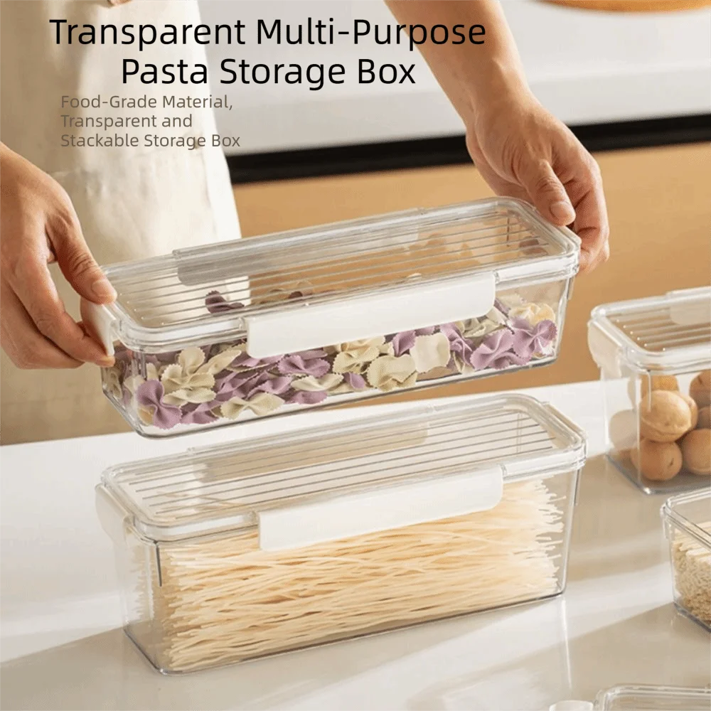

Clear Plastic Pasta Storage Container Sealed Airtight Fresh Keeper Box with Lid Rectangular Kitchen Containers Eggs