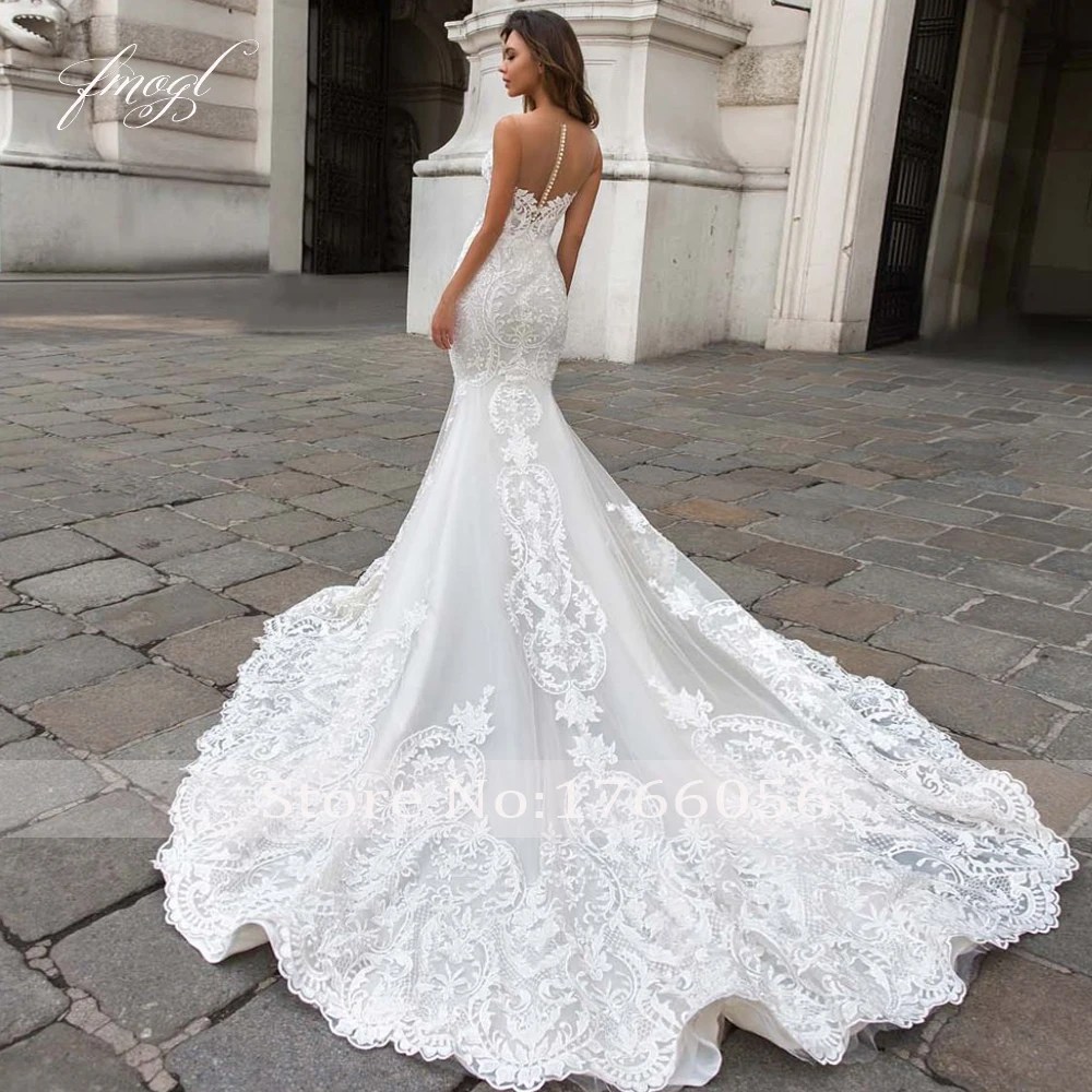 Customized Exquisite Sweetheart Illusion Lace Mermaid Wedding Dresses Luxury Appliques Button Court Train Trumpet Bridal Gown image 2