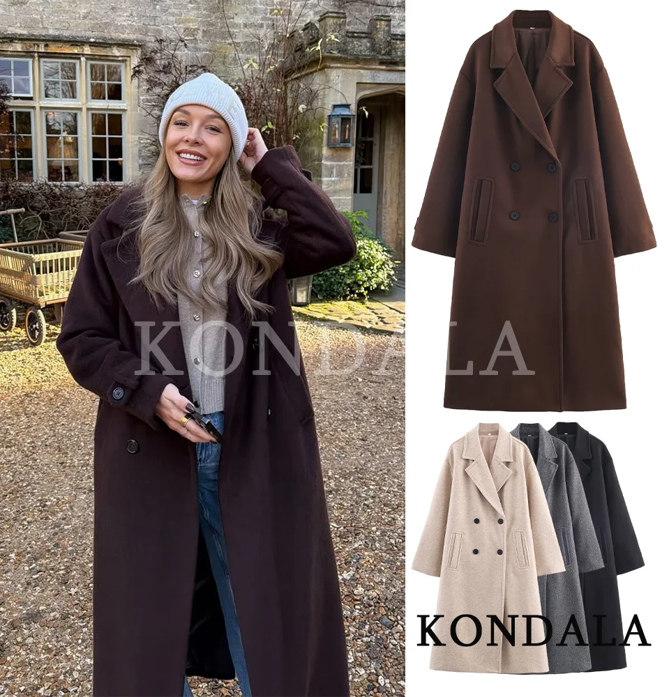 KONDALA, abrigo largo mezclado a la moda para ir al trabajo, abrigo holgado con botones informales elegantes para mujer, abrigo versátil urbano a la moda para Otoño e Invierno 2025
