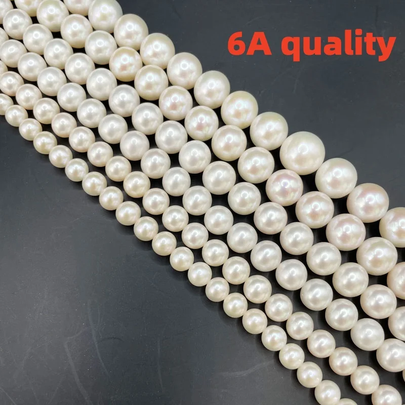 

6A White Round Natural Pearl Beads Chain Semi-finished Product for Pearls Necklace Strand Jewelry DIY 39-40cm