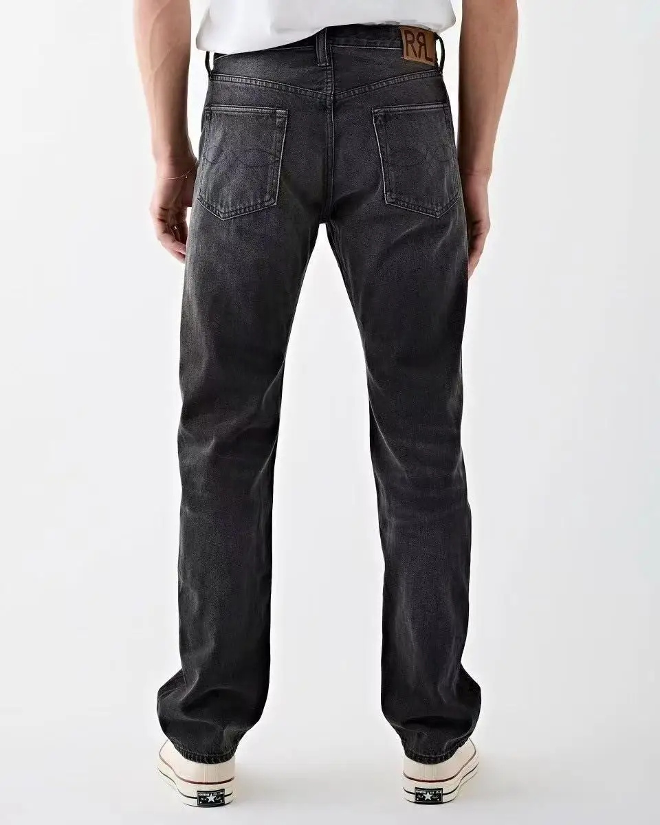 

RRL Vintage Waed Slim Fit Men's Jeans Faion Urban Sle Breathable Comfortable Long Pants mid Waist Zipper Closure Casual