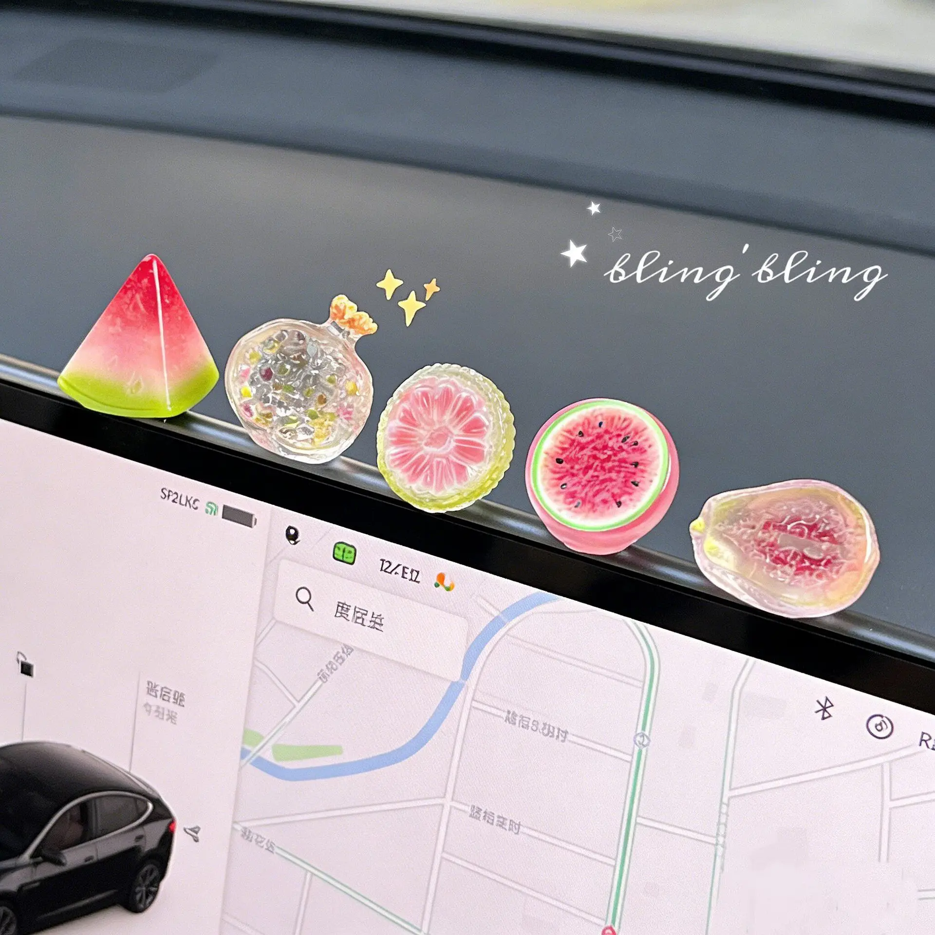 Transparent Fruit Car Ornaments Creative Center Console Decorations Mini Simulated Fruit Car Interior Accessories Healing-Style