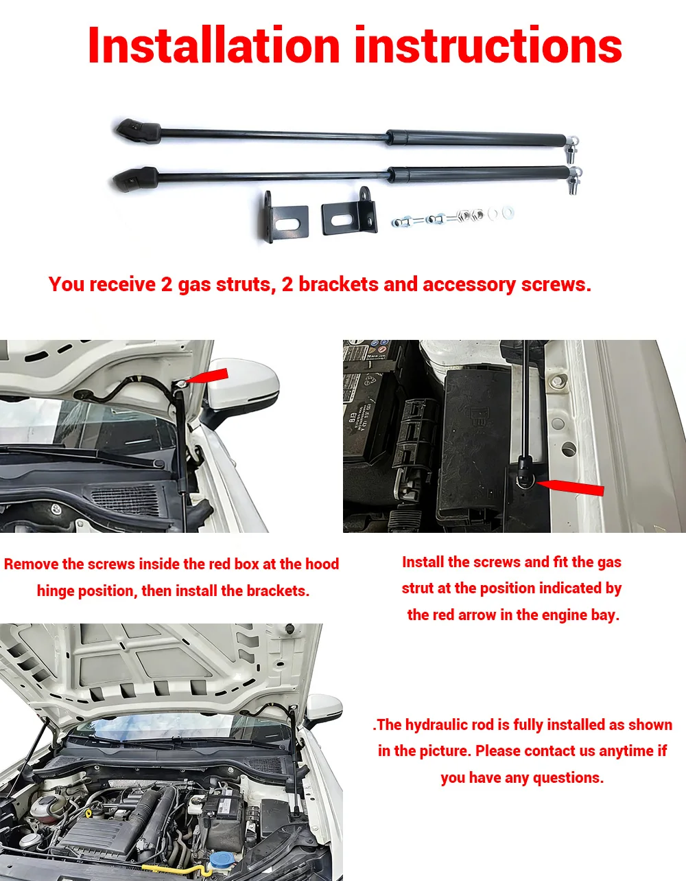 Car Front Hood Engine Supporting Hydraulic rod Lift Strut Spring Shock Bars Bracket For VW Polo 6 MK6 AW BZ 2017-Present