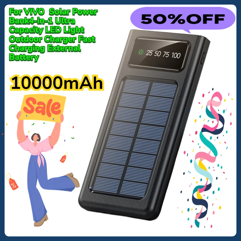 

For VIVO 10000mAh Solar Power Bank4-in-1 Ultra Capacity LED Light Outdoor Charger Fast Charging External Battery
