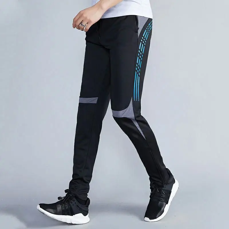 Men Sports Pants Loose Strap Quick Dry Print Elastic Waist Pocket Zipper Fitness Running Basketball Football Training Trousers