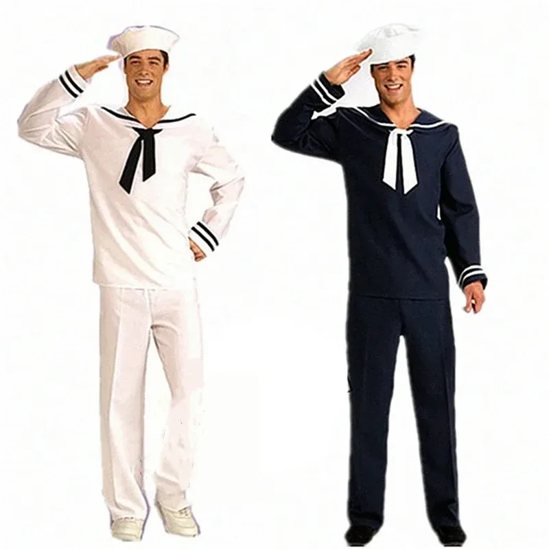 

Cosplay Navy Sailor Suit Set Costumes Halloween Adults White Blue Fancy Dress Up Party Stage Performance Uniform for Men Boys