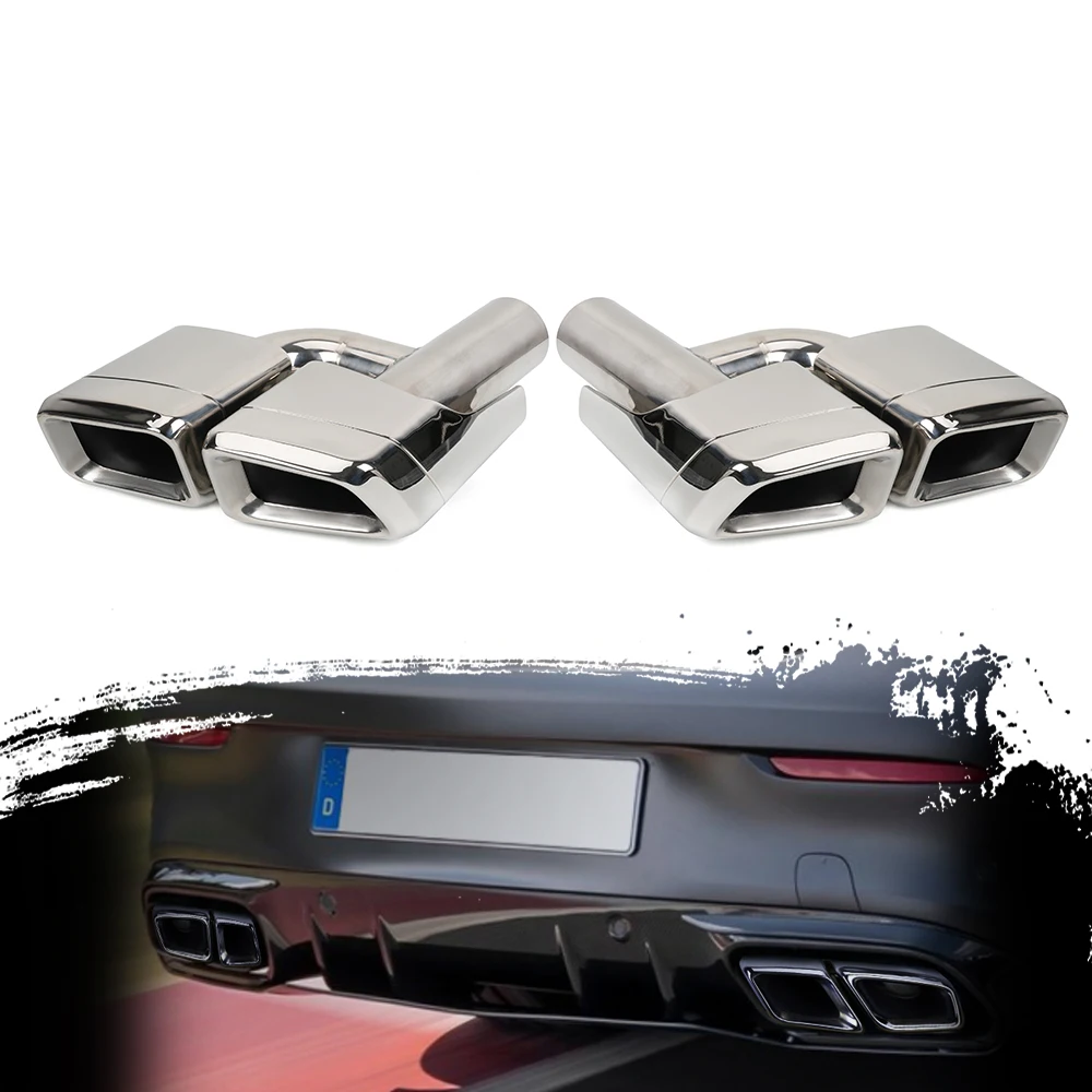 2 pcs Stainless Steel Silver Exhaust Double Pipes for Mercedes Benz E63 W212 Exhaust Tips