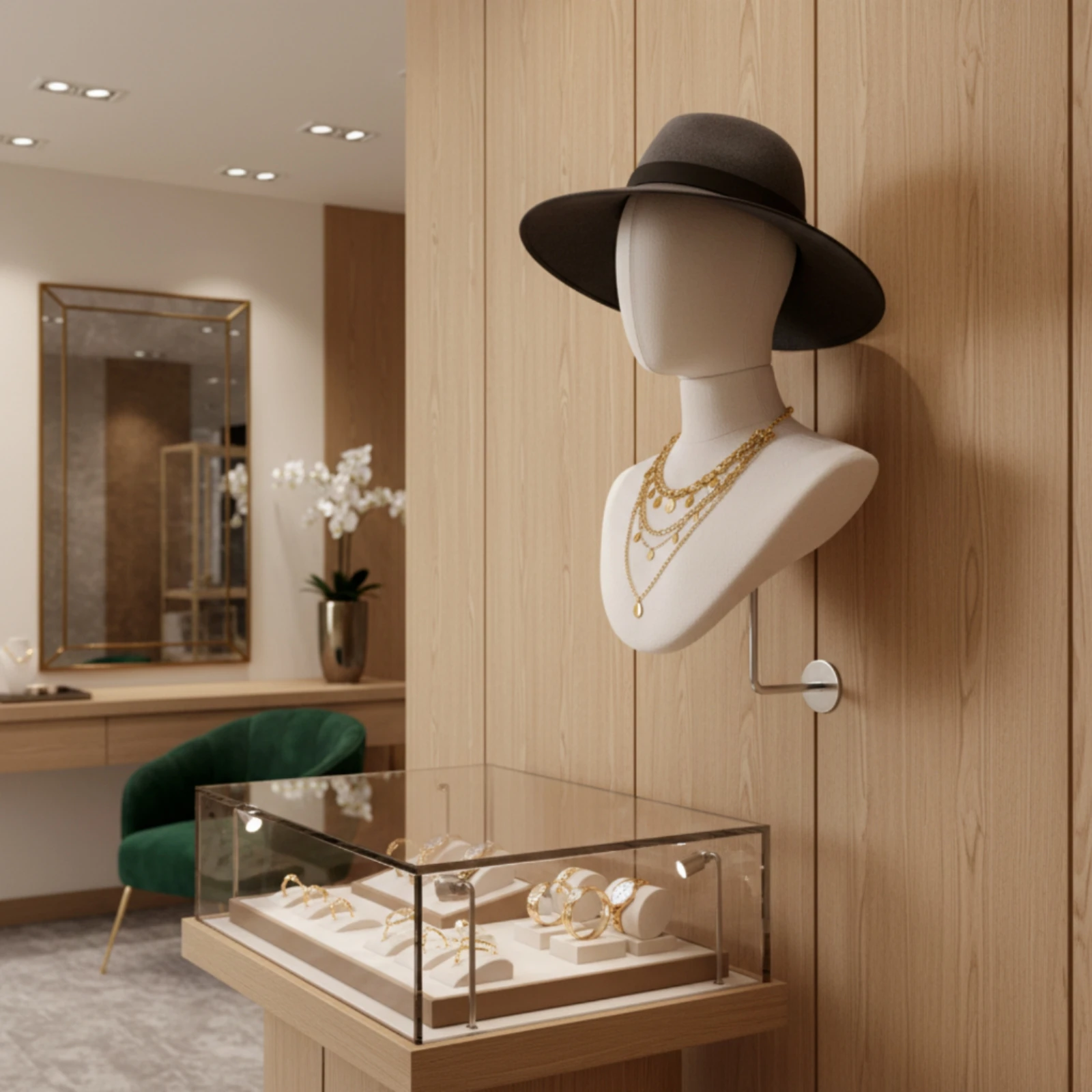 Mannequin Head with Wall Mount Textile-coveredCovered Mannequin Bust with Hook Wall Display Bust Linen-Like Hairpiece Head