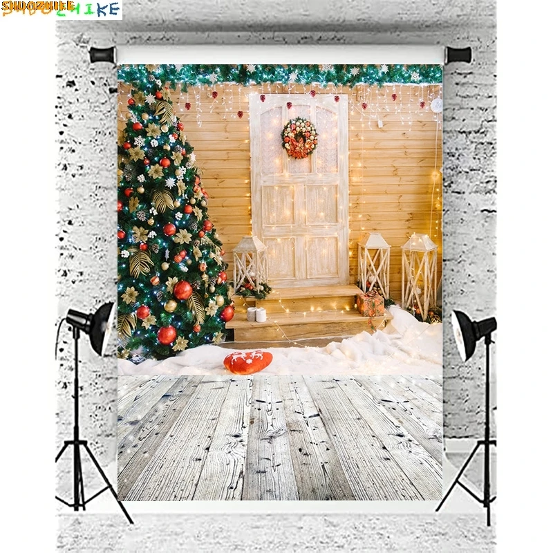 

Christmas Day New Year Party Photography Backdrops Prop Window Living Room Interior Xmas Tree Snow Theme Photo Background AX-14