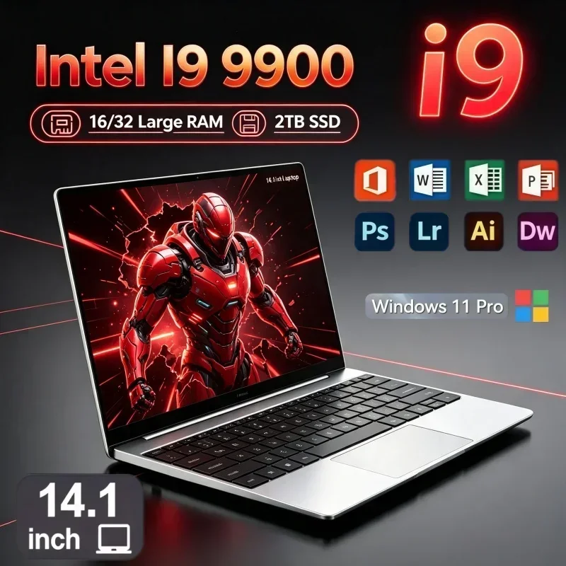 Novo Laptop Gamer Ultrafino de 14,1 Polegadas 2026 Intel Core I9-9900 32GB RAM 2TB SSD Windows 11 Notebook Gamer para Uso Diário
