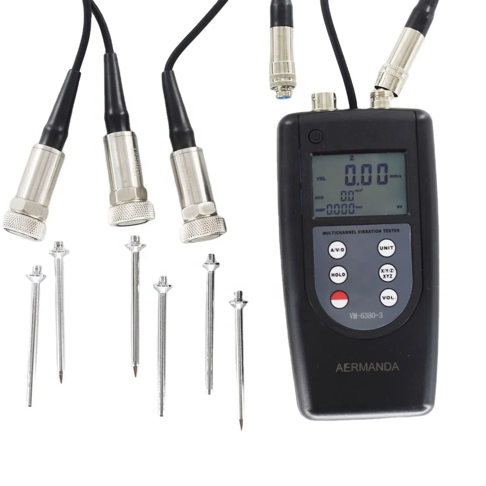 VM-6380-3 Digital 3D Vibration Tester Meter 3 Channels Vibrometer With 3 Piezoelectric Transducers Analyzer