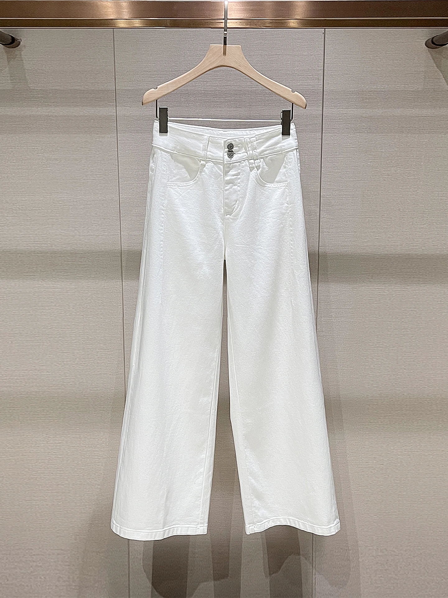 

High Waist Wide Leg White Jeans Women's Clothing Spring New Sle Buttoned Slimming Waed Denim Pants American Retro Sle