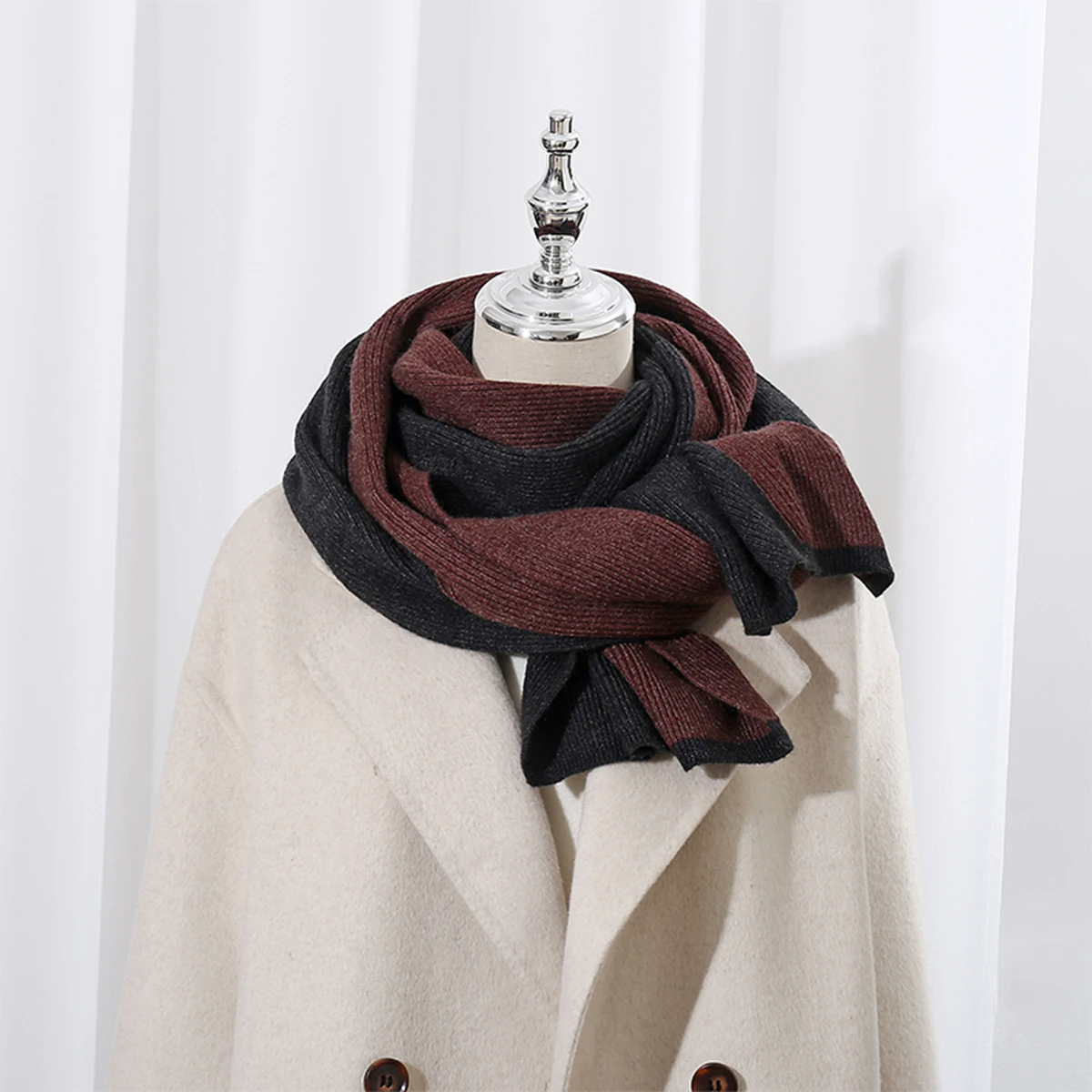 

New Knitted Wool Double Color Scarf for Women's Autumn and Winter Outdoor Versatile Fashion Warm Thick Long Color blocked Shawl