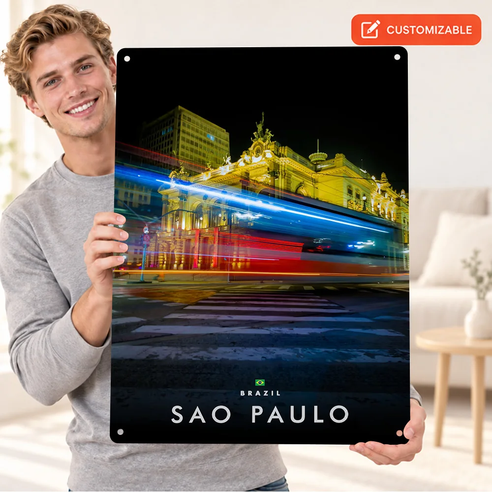 Sao Paulo Night Lights Printed Poster Customized Aluminum Metal Sign Long Exposure Wall Art For Guest Bedroom Housewarming Gift
