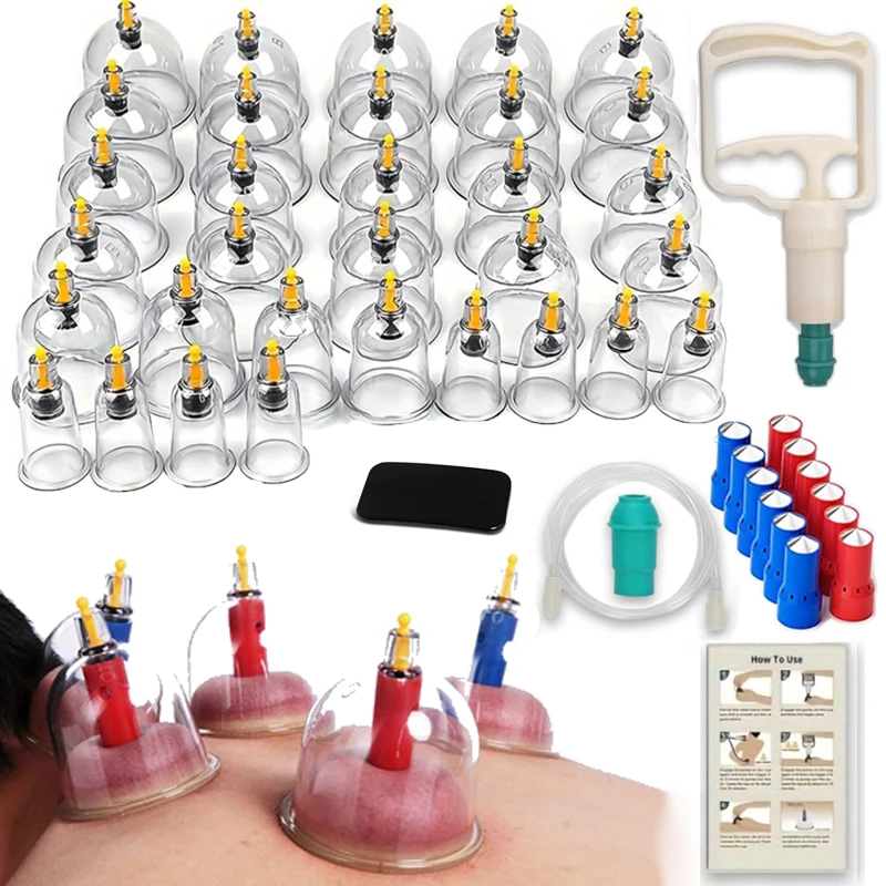 32 Pieces Professional Vacuum Acupuncture Cupping Massager Chinese Acupoint Physical Vacuum Cupping Therapy Cans Anti-Cellulite