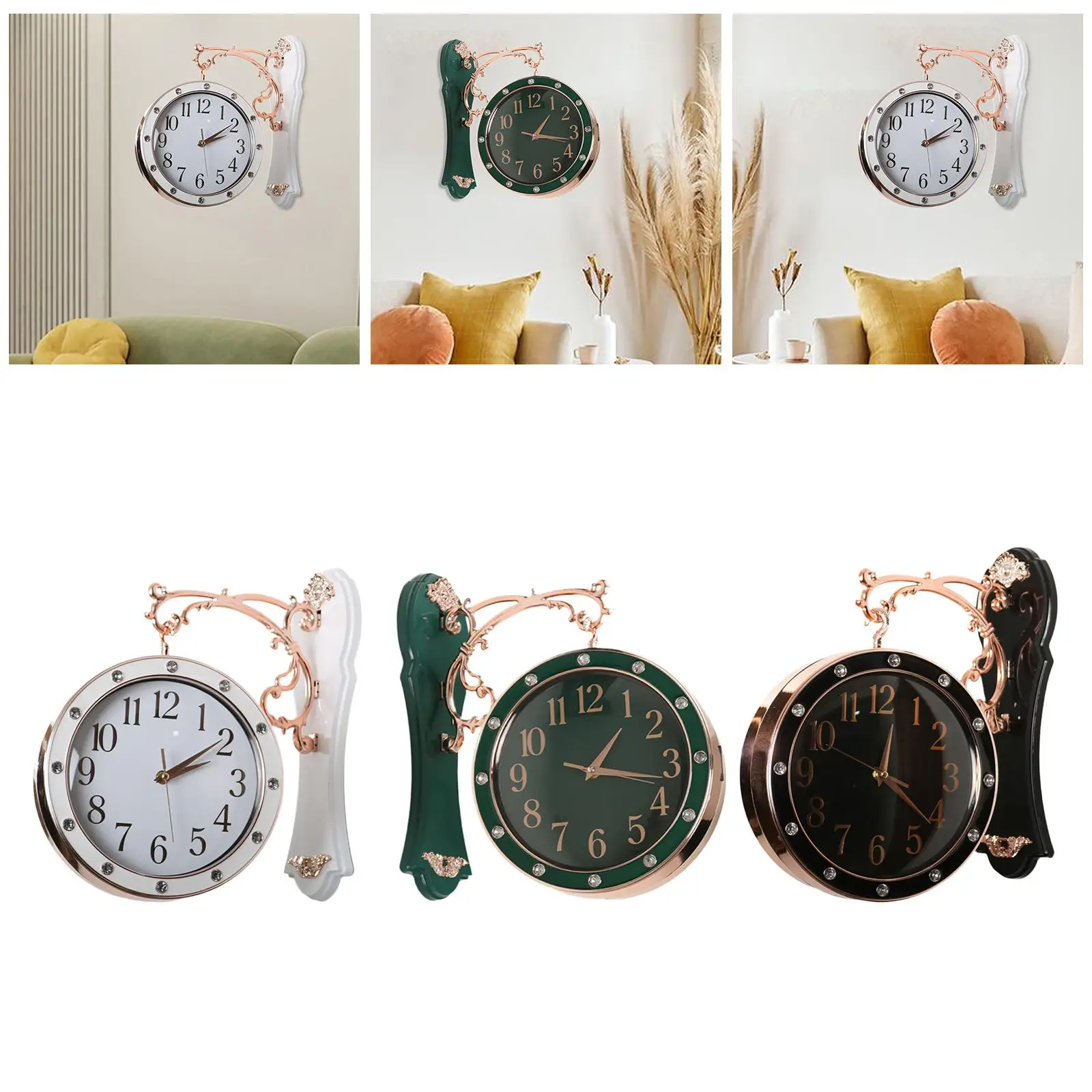 

Double Sided Wall Mounted Clock Vintage Design for Kitchen Office Hallway