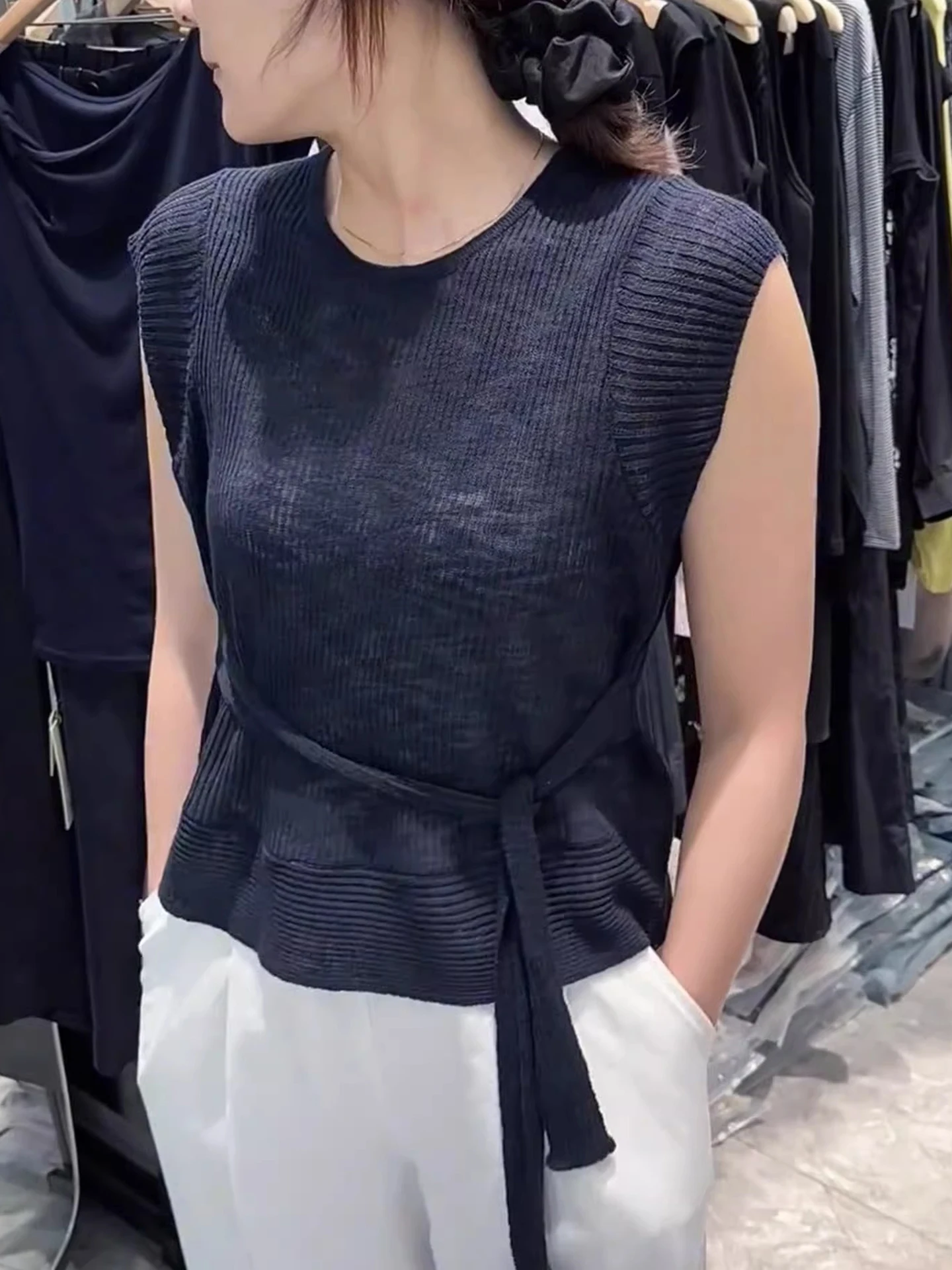 

Летний круглый трикотаж Ne Pure Color для поездок на работу, дышащий топ с капюшоном и поясом на талии