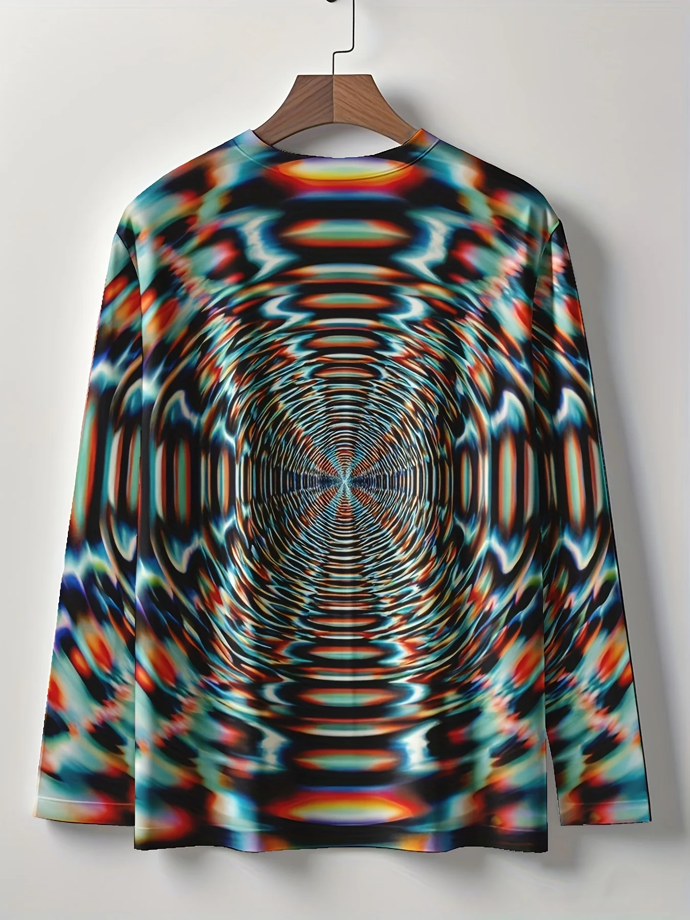 الوهم البصري نمط المبهر المطبوعة الرجال جولة الرقبة طويلة الأكمام أعلى تي شيرت لحفلة عطلة السفر اليومية #3