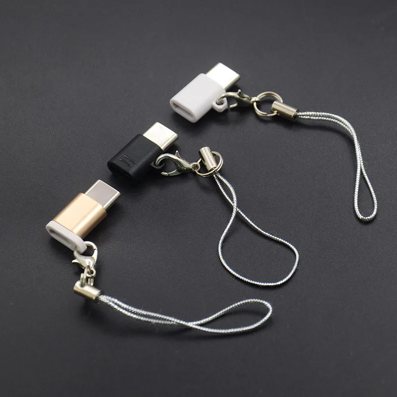 Portable Micro USB to USB-C OTG Connector With Lanyard Anti-lost Small Adapter For Android Phones，Micro USB 0.3m Cable