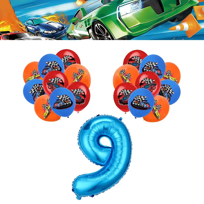 Happy Wheels Verjaardag Verjaardagsfeestje Benodigdheden Hot Race Car Thema Servies Set Kopjes Borden Ballonnen Cadeauzakjes voor kinderen Jongens 