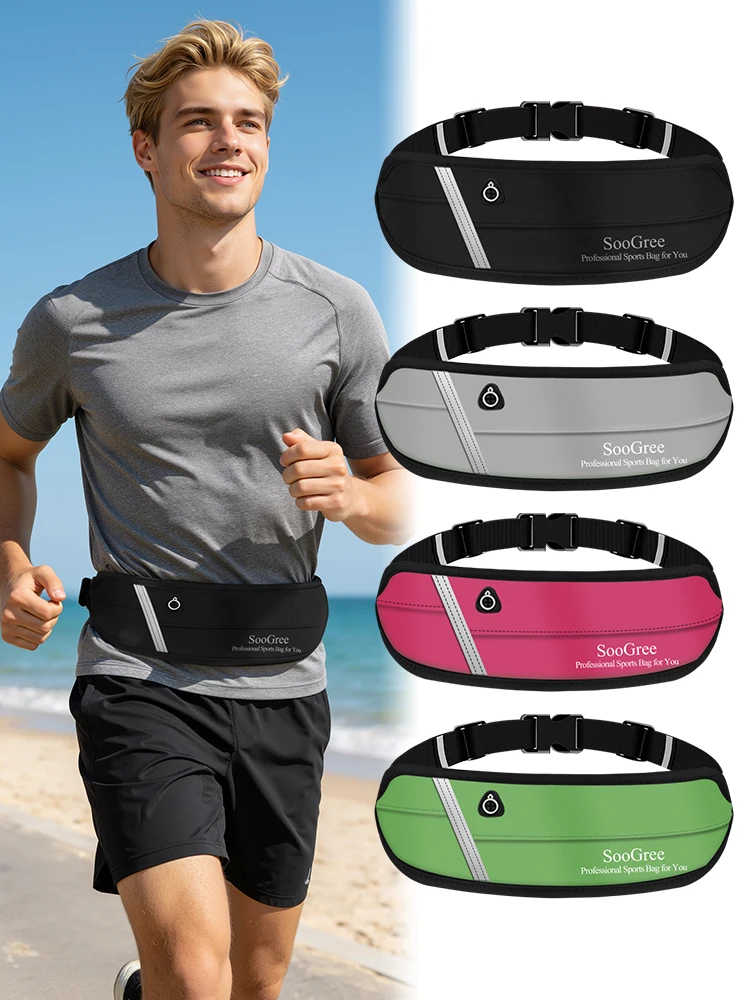 SooGree Reflective Running Waist Bag Waterproof Sports Fanny Pack Adjustable Belt Phone Holder Pouch for Jogging Cycling Travel