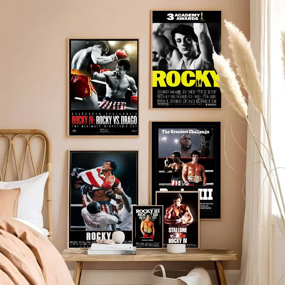 Póster de Rocky Balboa Boxing Fitness, adhesivo de papel impermeable, pintura artística estética para cafetería, bar, decoración de pared