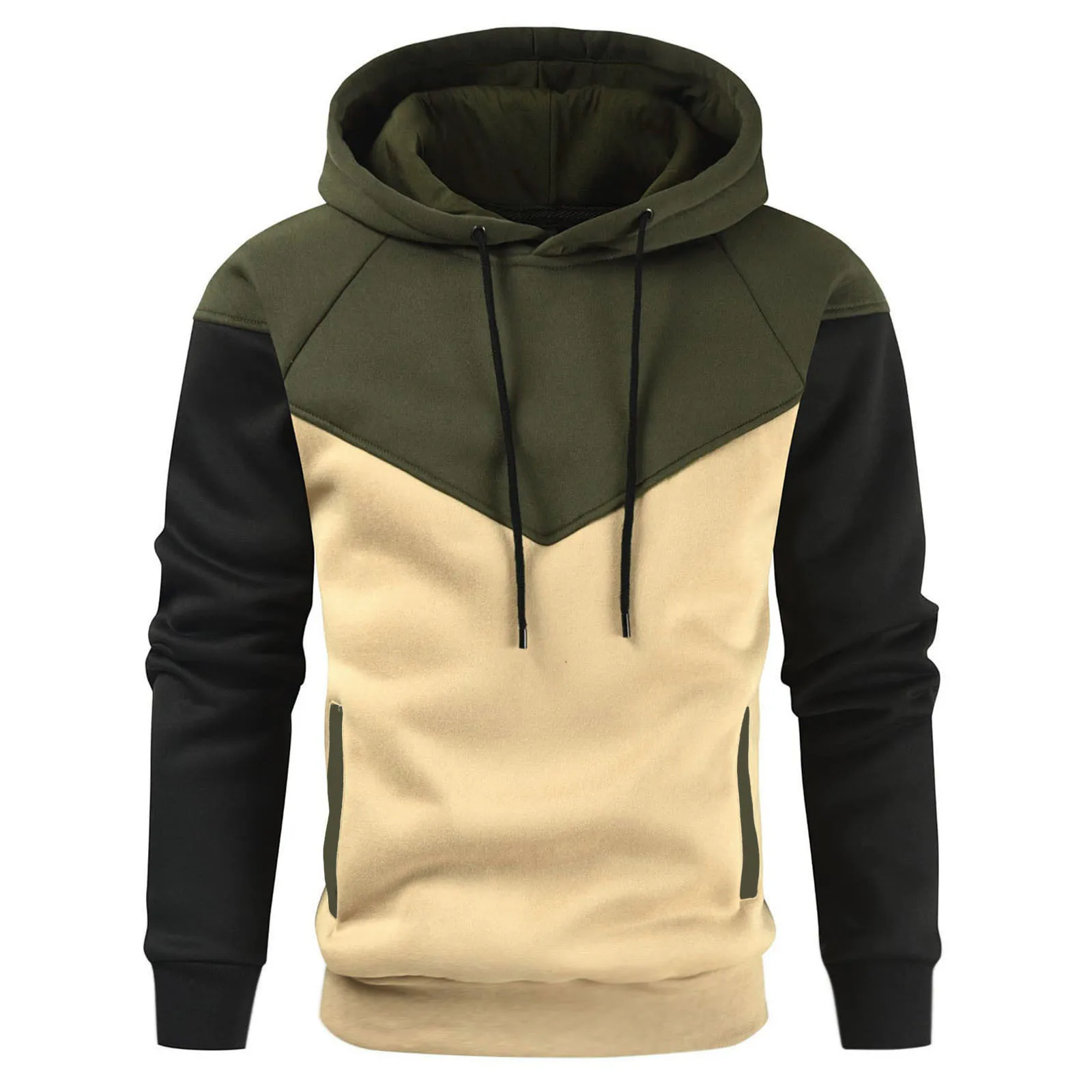 Popular autumn and winter contrasting color plush hoodie for men's warmth 2024 autumn and winter pullover hooded sweater plush