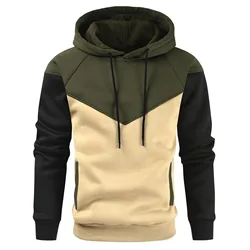 Popular autumn and winter contrasting color plush hoodie for men's warmth 2024 autumn and winter pullover hooded sweater plush