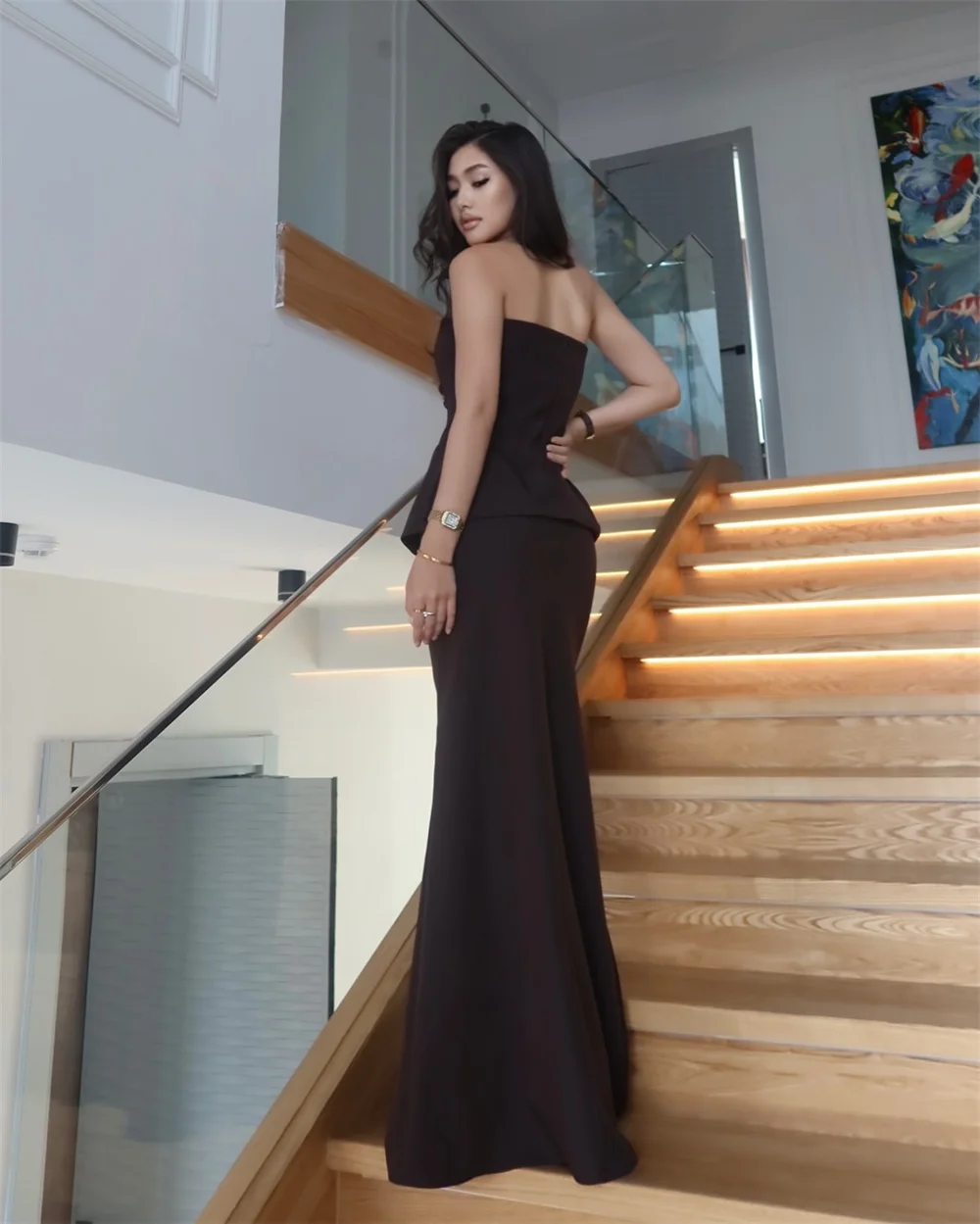 Mila strapless zeemeermin galajurken 2025, mouwloze luxe damesavondjurken, tweedelige, op maat gemaakte feestjurken met ritssluiting
