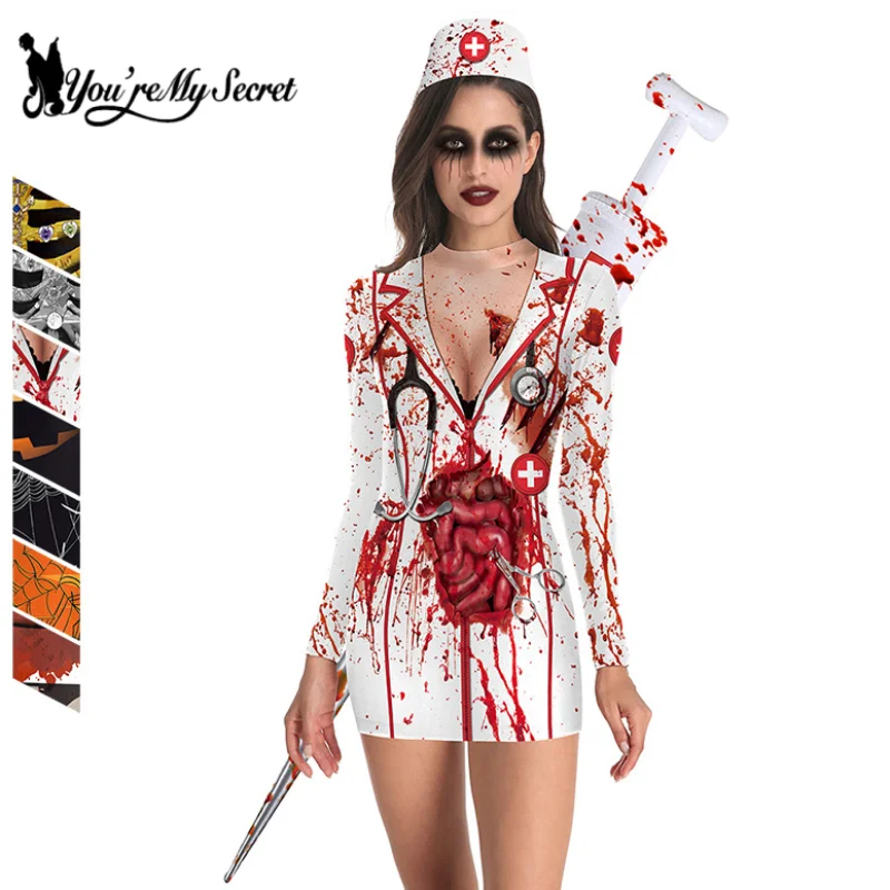 

[You're My Secret] Halloween Costume For Women 3D Printed Skeleton Uniform Carnival Sexy Cosplay Outfit Fancy Dresses 2023 Party
