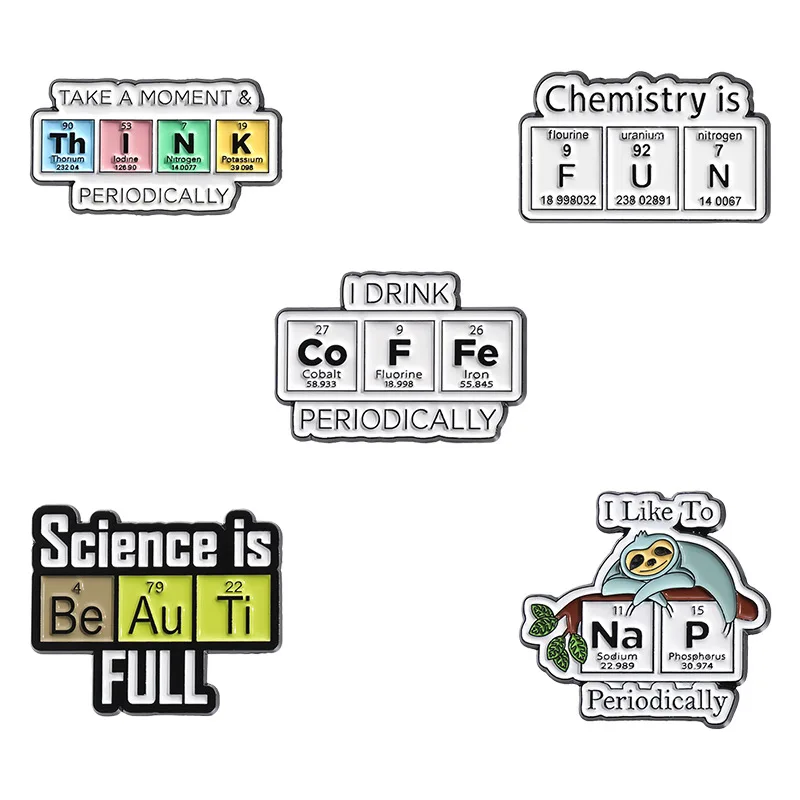 Cartoon Chemical Element Symbol Badges, Cute Sloth Alloy Brooches, Clothing Pins Accessories and Gifts for Friends