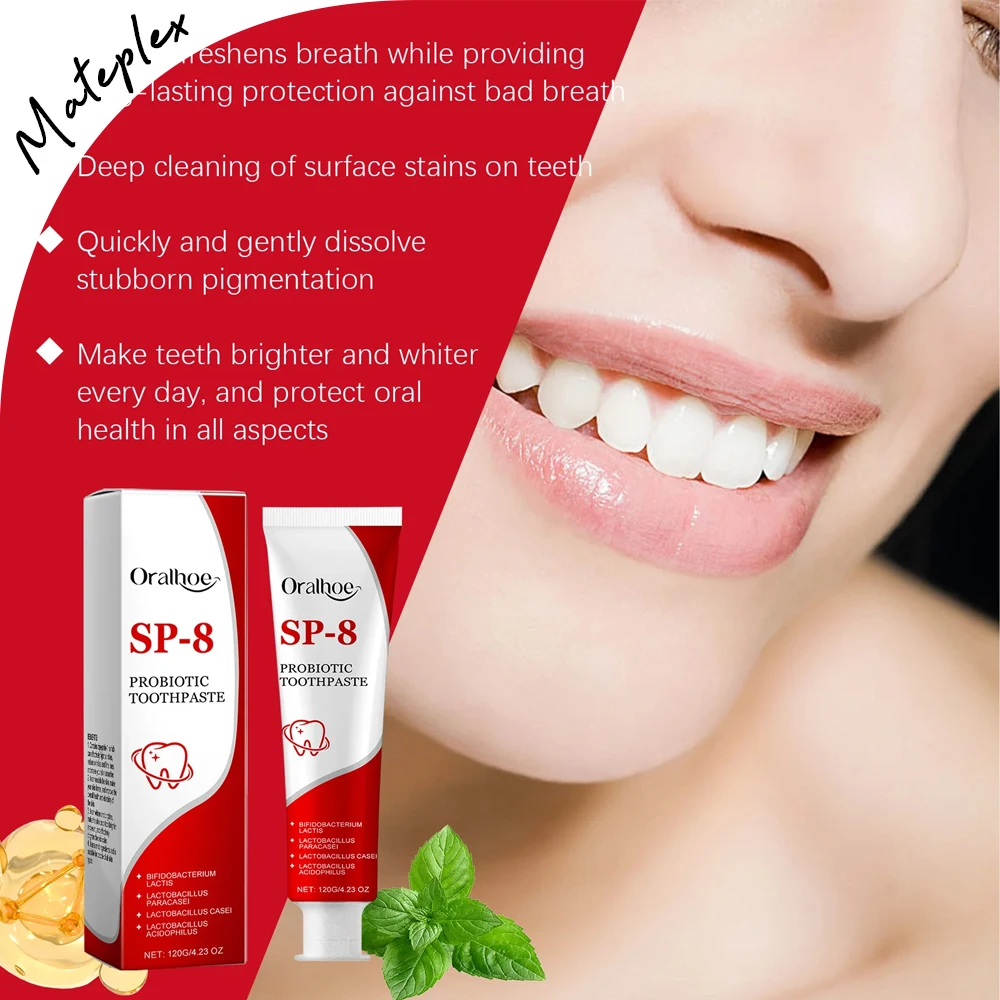 

Sp-8 Probiotic Toothpaste Whitening Tooth Remove Plaque Stains Teeth Whitener Oral Hygiene Clean Fresh Breath Dental 120g